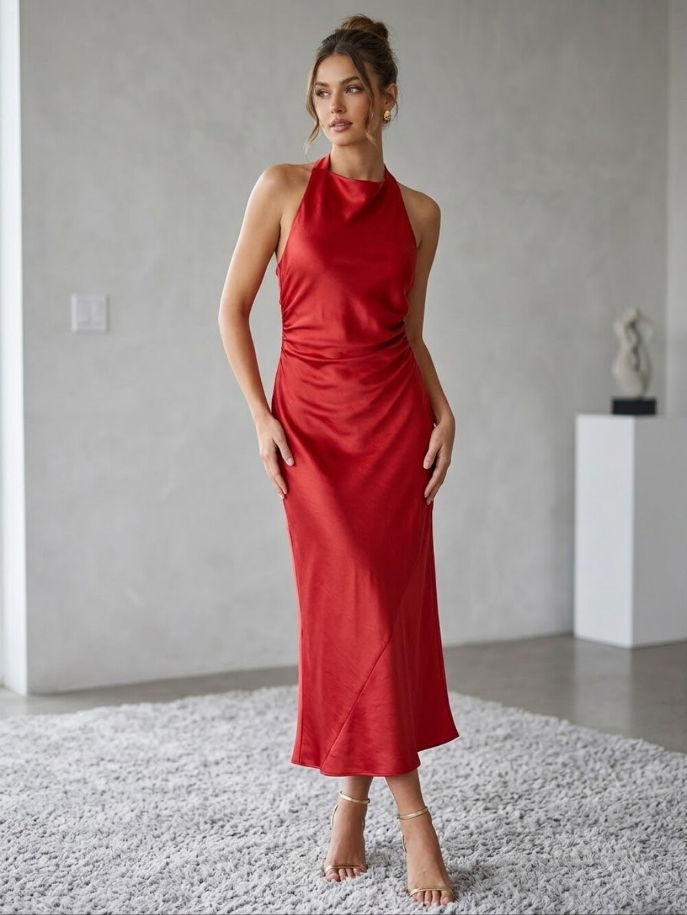 Wilfred Aritzia Draped Satin Maxi Dress in Orange Red Size 6 Like New